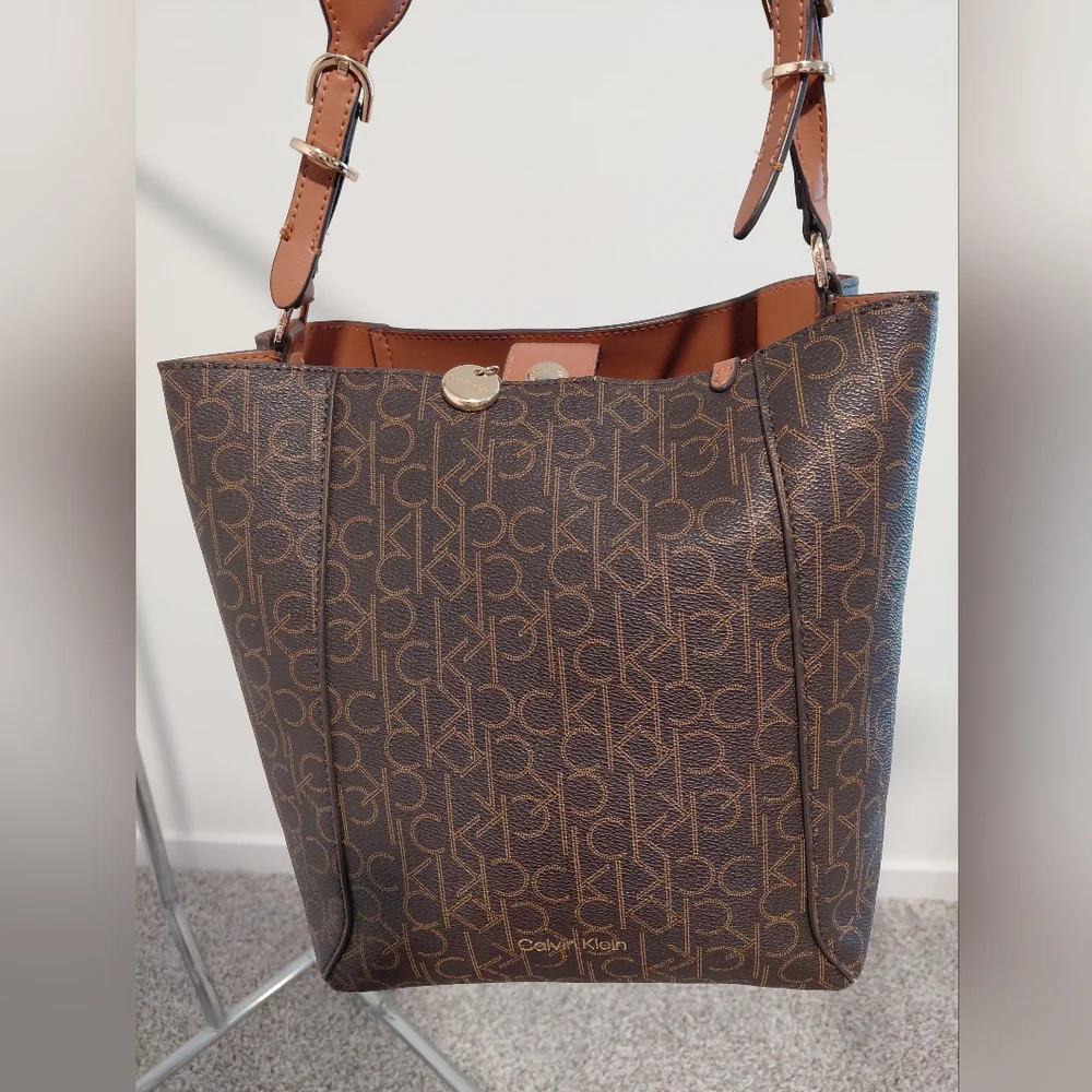 Calvin Klein Brown Leather Trim Tote - Picture 3 of 10